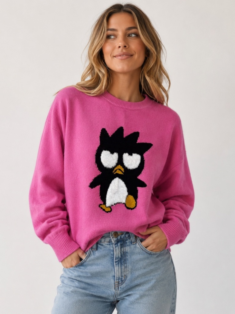 Hello Kitty x Forever 21 Badtz-Maru Pink Graphic Sweater Size S Sanrio
